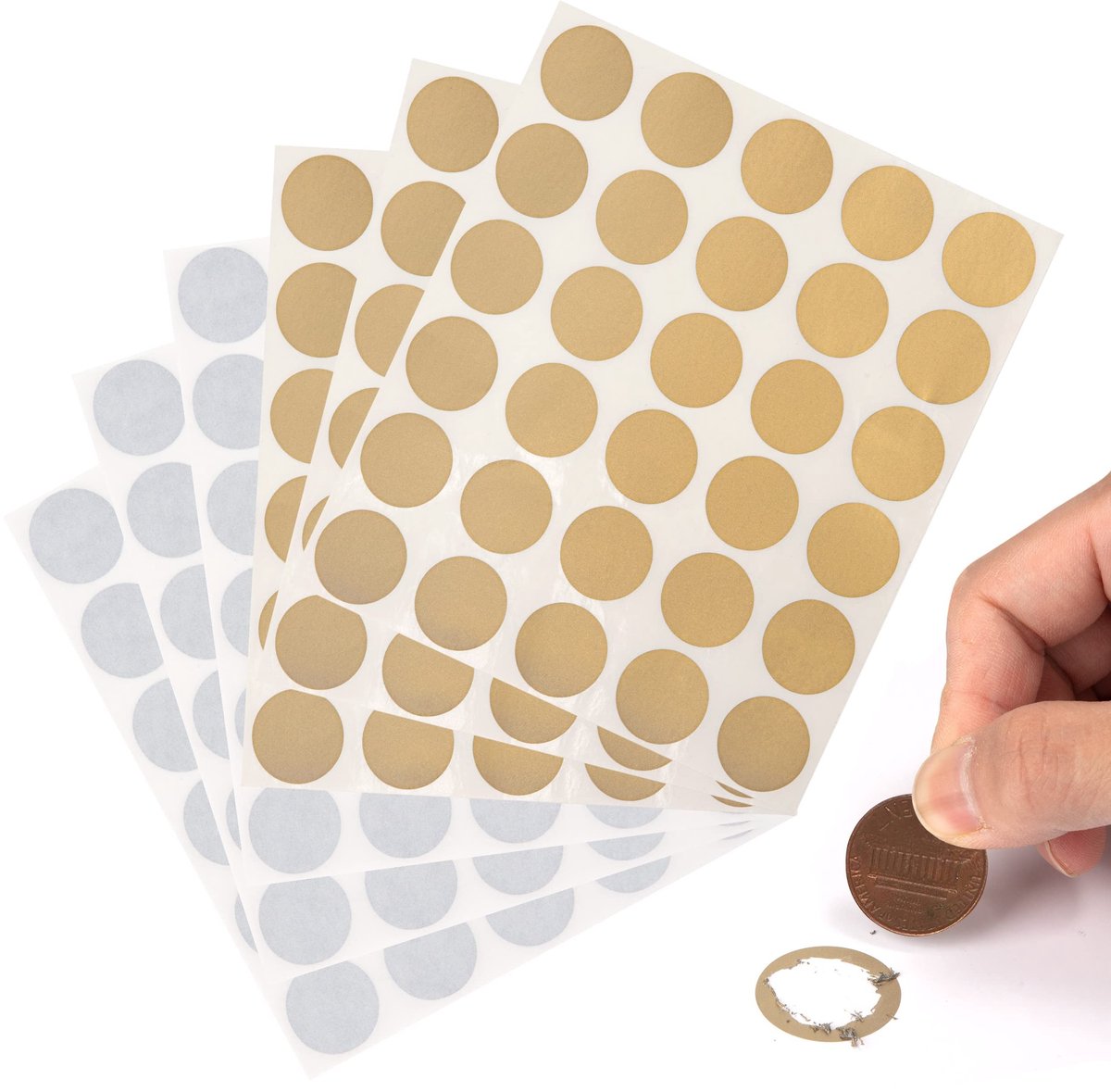 Dailygoods- Krasstickers 180 stuks - Ronde krasstickers 2,5 cm - Goud/zilverkleurig - Krasetiketten voor kraskaarten - Plakboek - Geschikt voor feesten