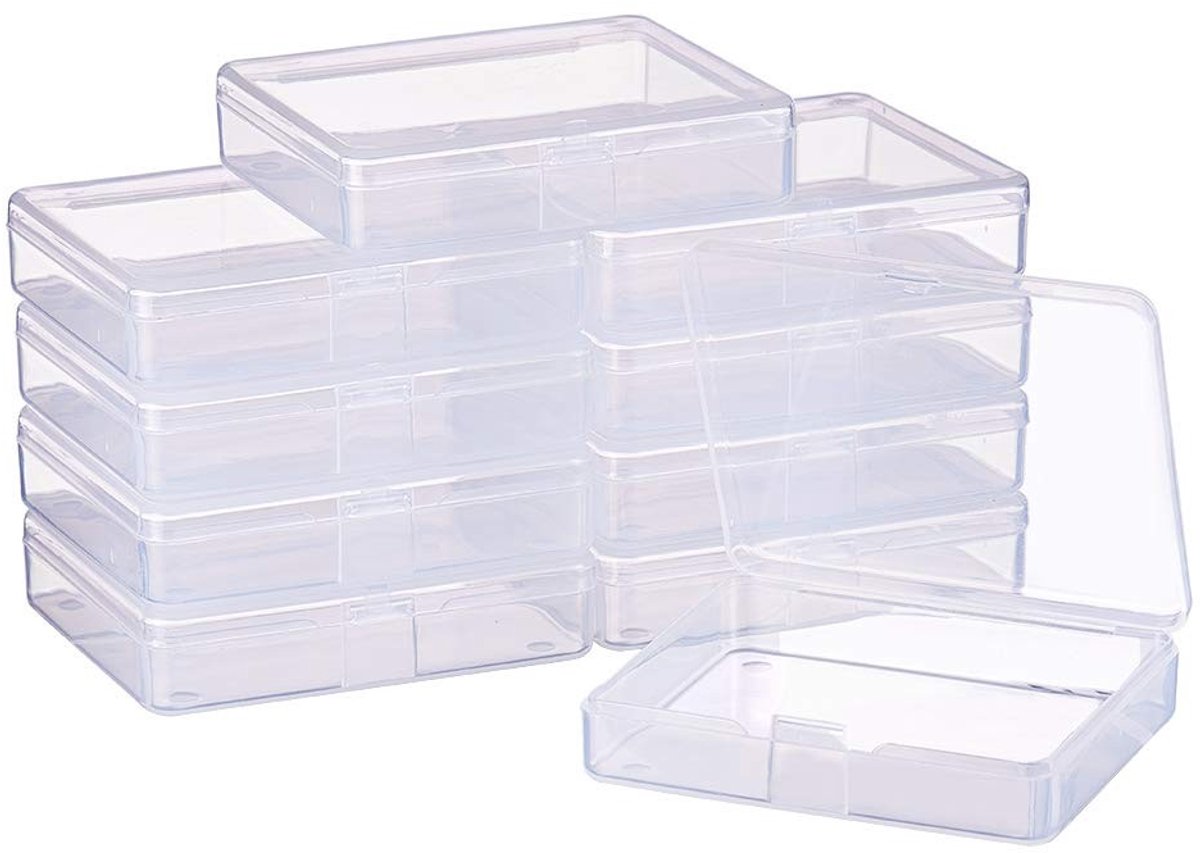 Dailygoods- Opbergdozen 18 stuks - Doorzichtige Kunststof - Klapdeksels - Voor Kralen/Sieraden - Lekvrij - Compact (7,2 x 6,2 x 1,6 cm) - Opbergcontainers