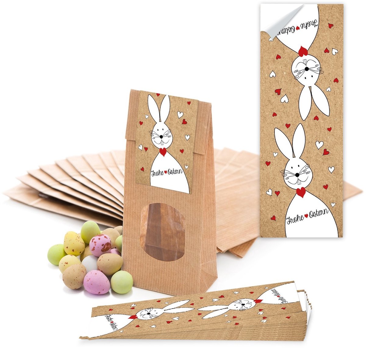 Dailygoods- Paaszakjes met venster - Bruine Papieren Zakjes - Geschenk Tasjes - Cadeauverpakkingen - 7 x 4 x 20,5 cm - Hoogwaardig Papier - 10 Stuks - Geschenktas