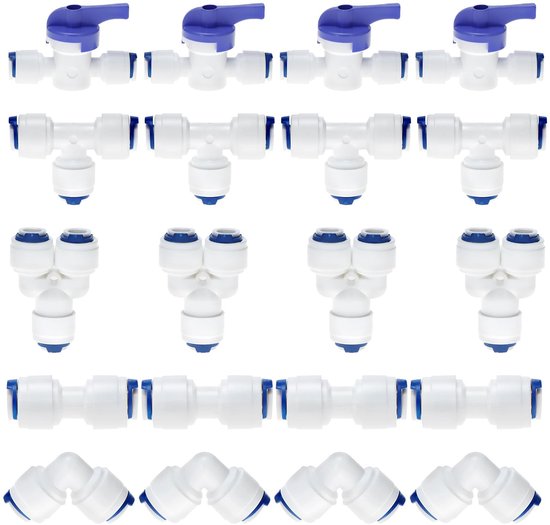 Dailygoods- Waterfilter Fitting Set - 20 Stuks - 1/4" Aansluiting - T/Y/I/L Type - Duurzaam - Levenslang Lekvrij - Wateraansluitingen