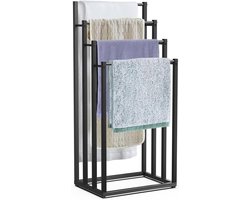 VOUNOT® Handdoekhouder Staand, Metalen Handdoekstandaard met 4 Stangen, Vrijstaand Badhanddoekrek voor Badkamer, Stabiel en Ruimtebesparend, Zwart