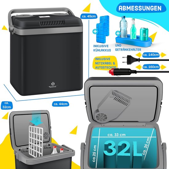 KESSER® 32 liter-koelbox, koelt en verwarmt, thermo-elektrische koelbox, 12 volt en 230 volt, mini-koelkast, voor auto en camping, energielabel A++ van KESSER — afbeelding 5