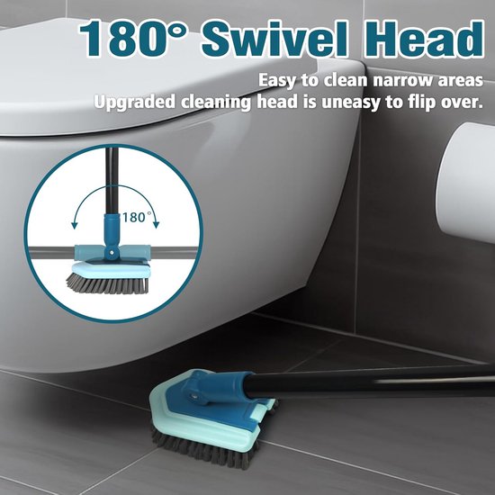 JEHONN Scrubber with Handle, Cleaning Brush for Bathroom with Telescopic Rod, 130 cm, 4 Different Sponge Brushes for Patio, Tiles, Bathtub (Blue) — afbeelding 5