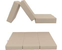 POKAR Foldable Mattress 3-Piece Foldable Camping Mattress Camping Bed Folding Bed Guest Bed Floor Mattress Sleeping Mattress 120 x 195 x 15 cm, Beige