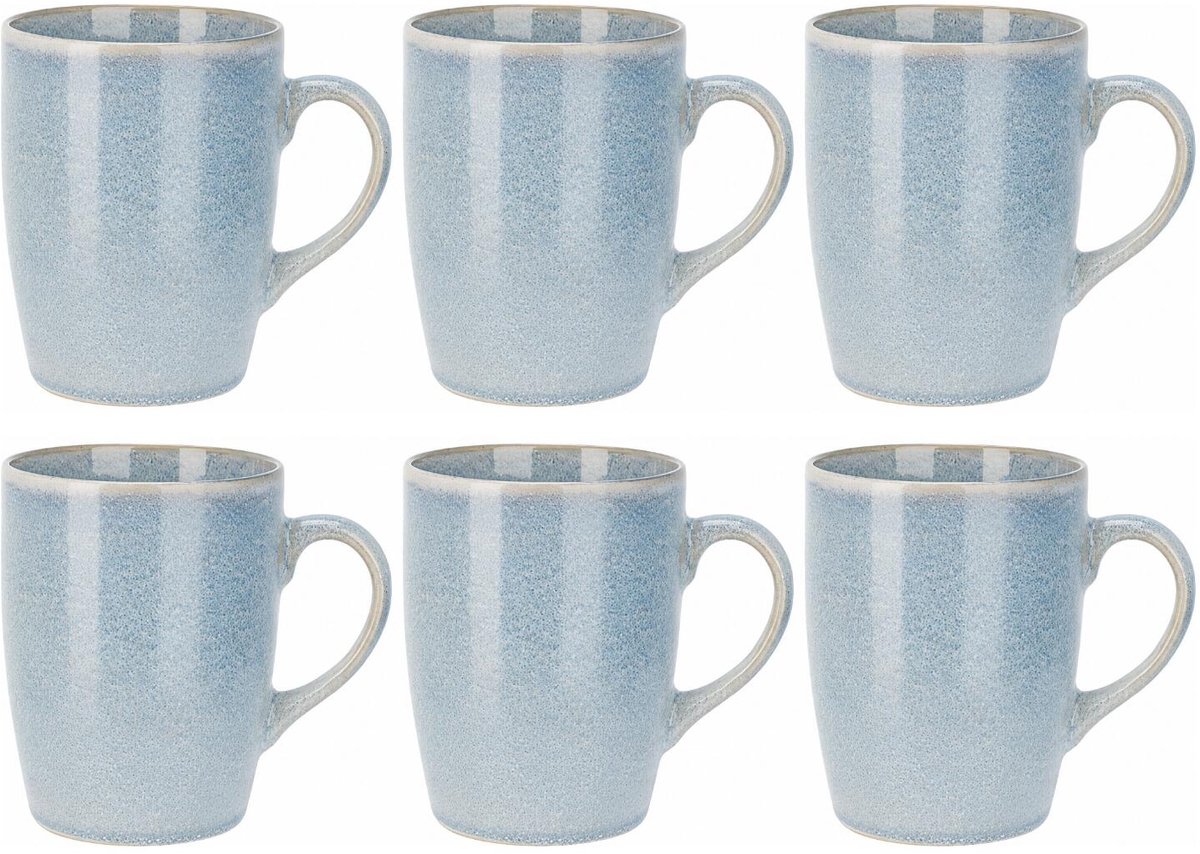 Siaki Koffiemok / theemok Faye - lichtblauw - set 6x - 340 ml - mokken - kerammiek - tas