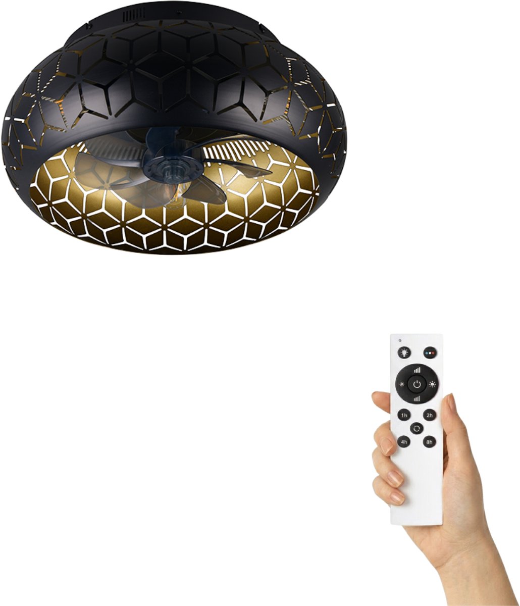 Fantiluxe - Kasper - Plafondventilator met verlichting - Zwart Goud - Ø50cm - Afstandsbediening - Met lamp - Plafond ventilator - Slaapkamer