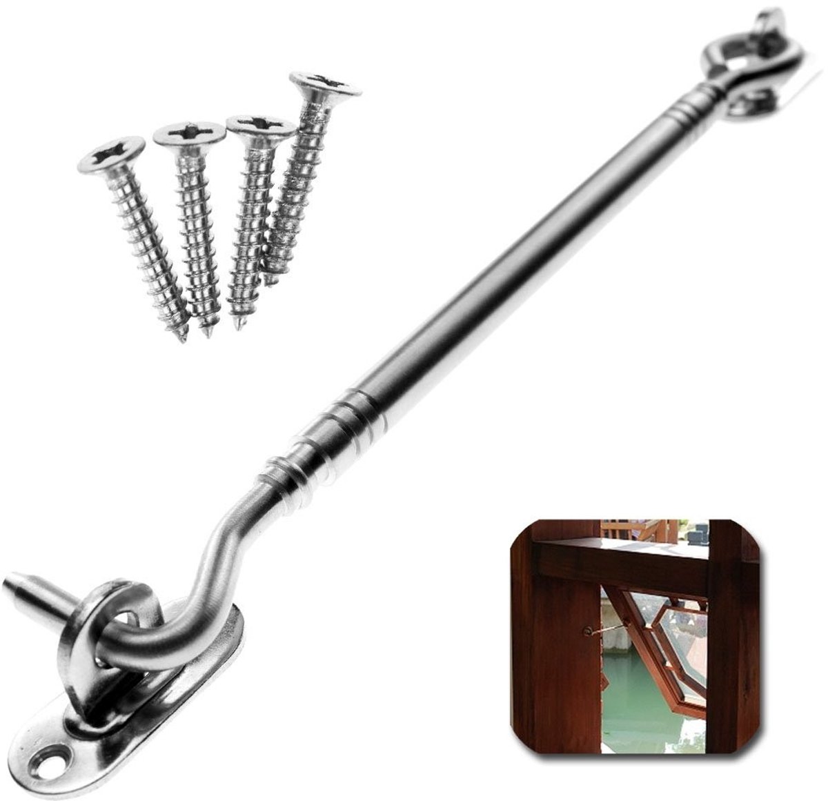 Dailygoods- Deurslot 8 Inch - RVS - Haak/ogen - Bevestigingsschroeven - Vergrendeling - Schokbestendig - Geschikt voor schuren - Deursluiting