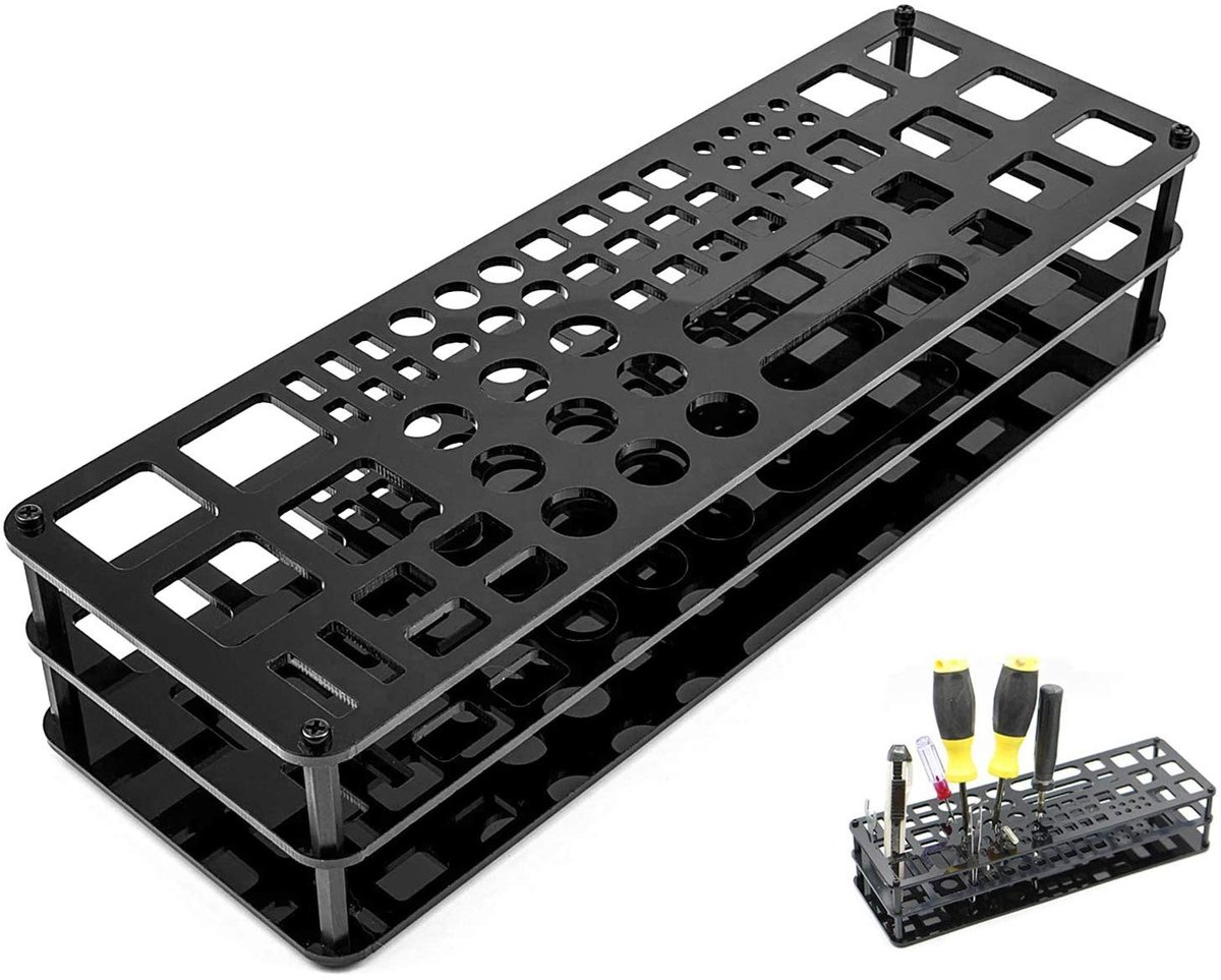 Dailygoods- Schroevendraaier-organisator 63 gaten - Opbergrek - Multifunctionele Gereedschapstandaard - Acryl - Werkplaats - 30 x 10 cm - Gereedschapsrek
