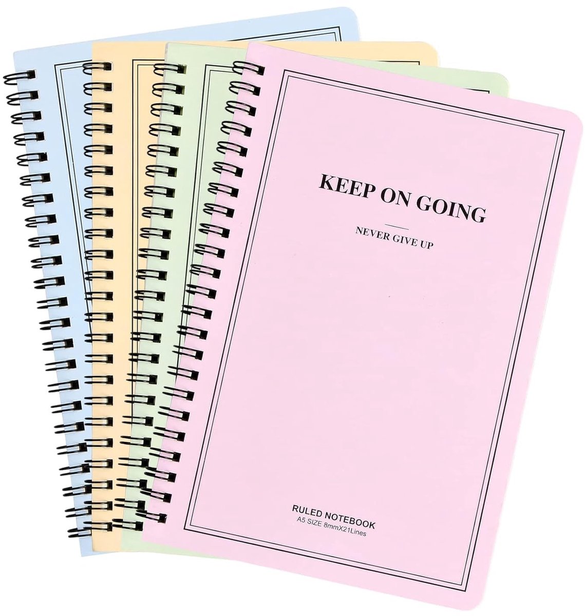 Dailygoods- Notitieboeken 4 stuks - A5 formaat - Spiraalnotitieboek - Hoogwaardig papier 80 g/m² - Perforatie voor afscheuren - Stabiele spiraalbinding - Schrijfblok