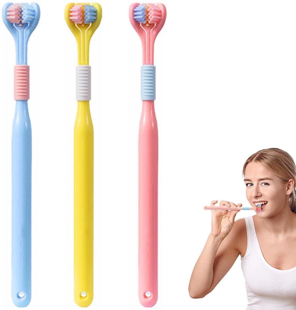 Dailygoods- Tandenborstelset Duurzaam - Ergonomisch Ontwerp - Kleurrijke Variatie - 3-zijdig - Tandenborstelhouder - Tandenborstel Opzetborstel