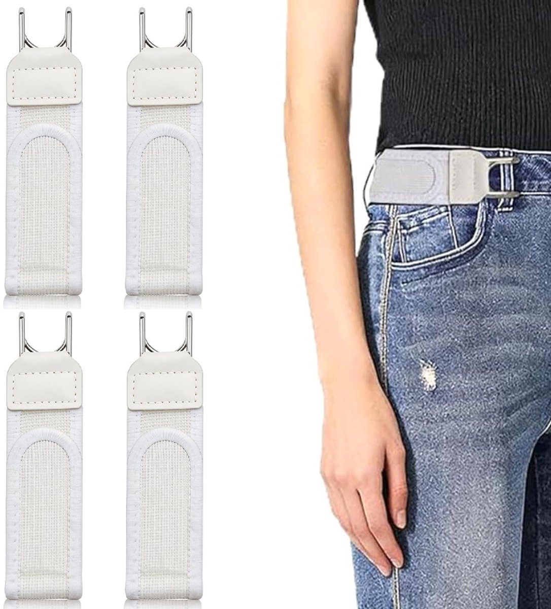 4 Stuks Gesploze Riemen | Wit Metalen Haak | Unisex Elastische Riemen | Onzichtbare Stretch Riemen Zonder Gesp | Geschikt Voor Werk Zaken Reizen Thuis Pendelen En Outdoor Wandelen | Cyslmuk®