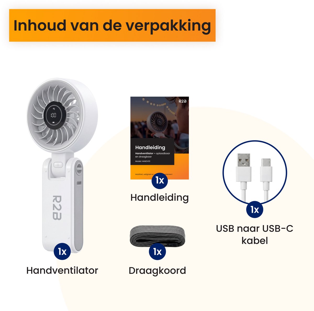R2B Handventilator Oplaadbaar - Draagbare Mini Ventilator - Nekventilator met 100 Snelheden - Opvouwbaar - 4000 mAh - LED Display en Draagkoord — afbeelding 8