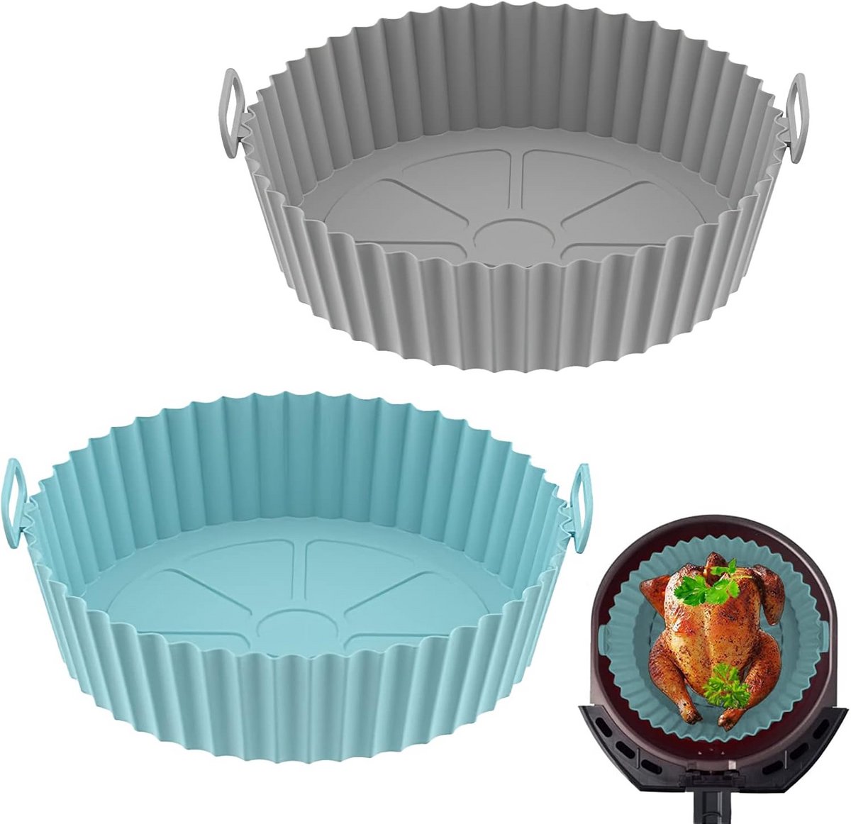Airfryer Siliconen Liners - Herbruikbare Pannen - Voedsel Bereiden - Veilig Food Grade - 2 Stuks - Grijs