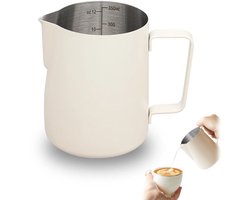 1 Stuk - melkkan - koffie opschuimer - Roestvrijstalen melkopschuimer - Espresso Kan voor cappuccino - latte art - accessoires voor koffiemachines (350 ml, crèmekleurig wit)