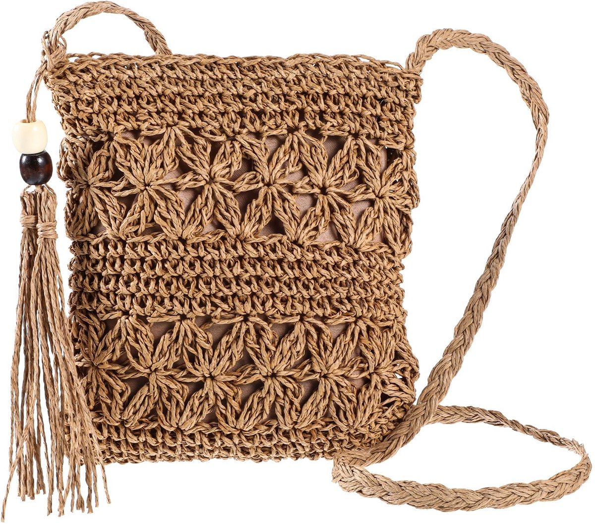 Dailygoods- Schoudertas Klein - Handgemaakte Stro Tas - Crossbody Tas - Bohemian Strandtas - Woven Handtas - Lichtgewicht 83g