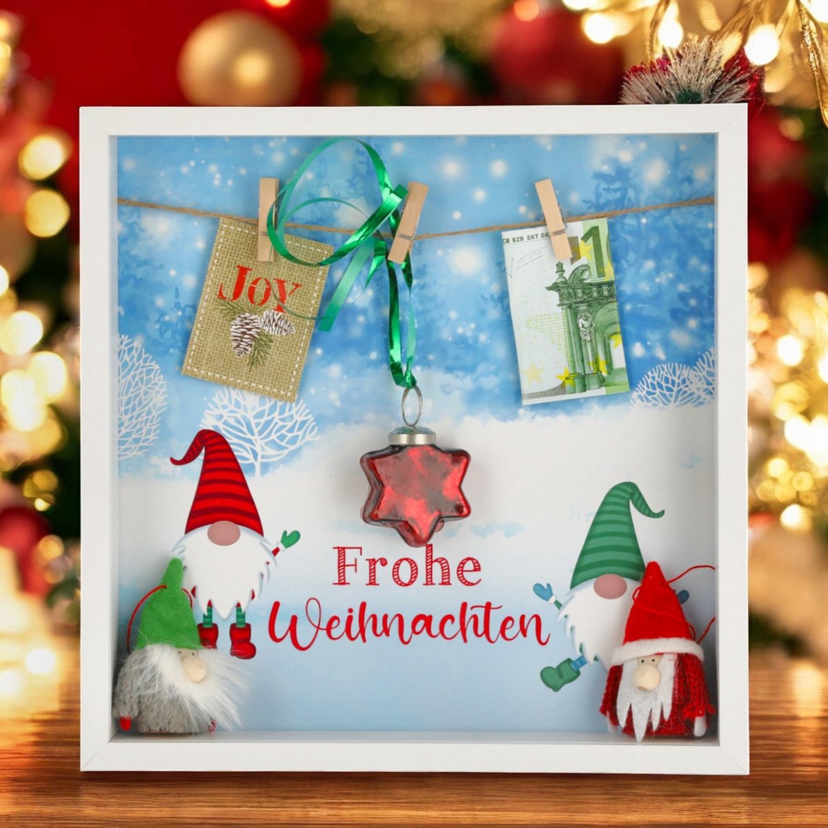 Dailygoods- Fotolijst 28 cm - Kerstgeldcadeau - Sprookjesachtige Scène - MDF - Robuust Glas - Persoonlijk Cadeau - Cadeaulijst