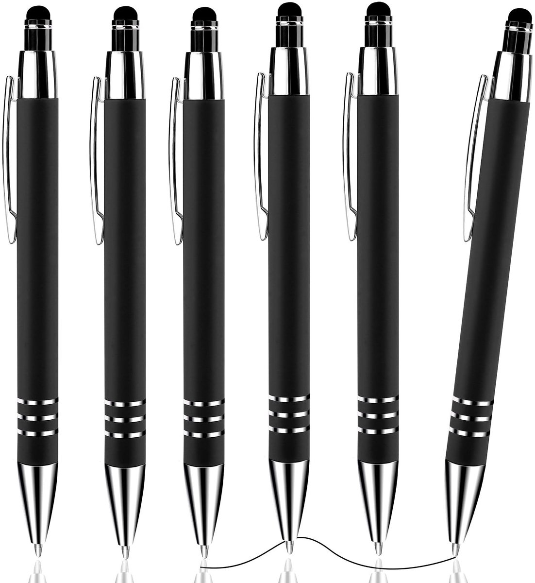 Dailygoods- Balpen 6 stuks - Intrekbare Balpen 1,0 mm - Styluspunt - Aluminium - Zwarte Inkt - Multifunctioneel voor Touchscreens - Styluspen