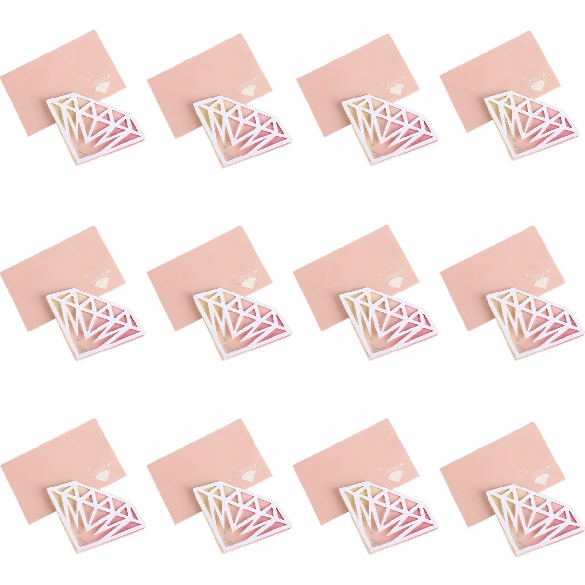 Dailygoods- Wenskaarten Set - 12 Stuks - Verjaardagskaarten met Envelop - Diamant Vorm - Minimalistisch Ontwerp - Goudkleurig Reliëf
