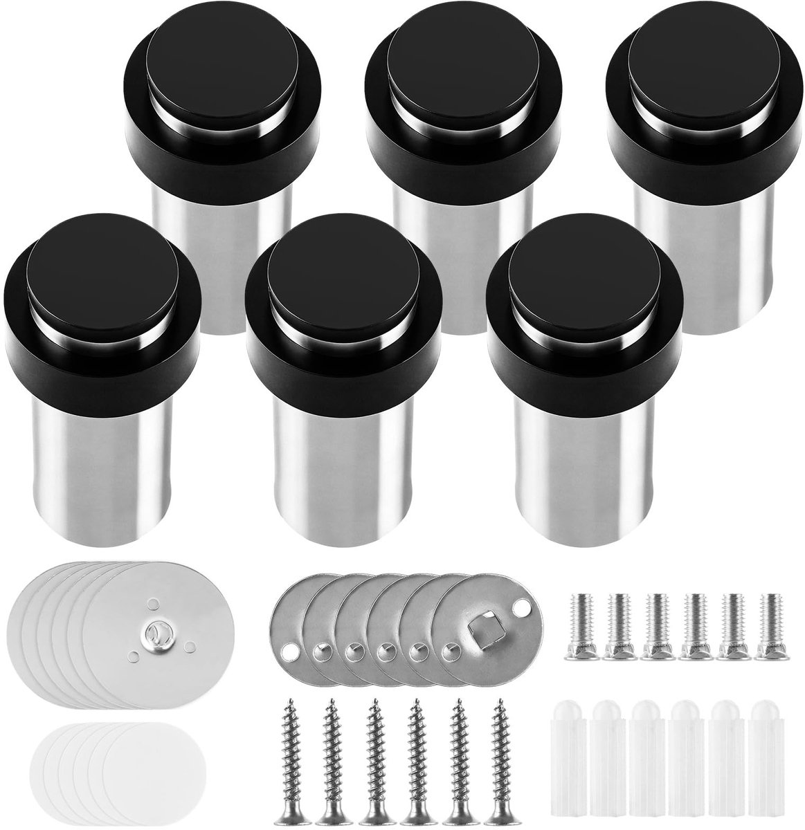 Dailygoods- Deurstopper Roestvrij Staal 84 mm - Deurstoppers voor Binnen - Deurstoppers voor Buiten - Deurbuffer - Deurvastzetter - Set van 6 - Deurstopperset