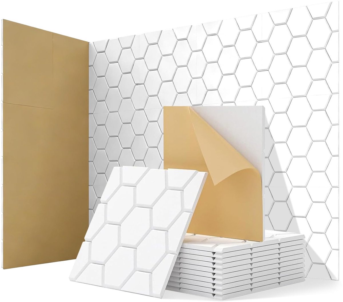 Dailygoods- Akoestische Panelen Zelfklevend - Geluidsisolatie - Wanddecoratie - Set van 12 - 30 x 30 x 0,9 cm - Honingraatontwerp - Geluidsabsorberende Panelen