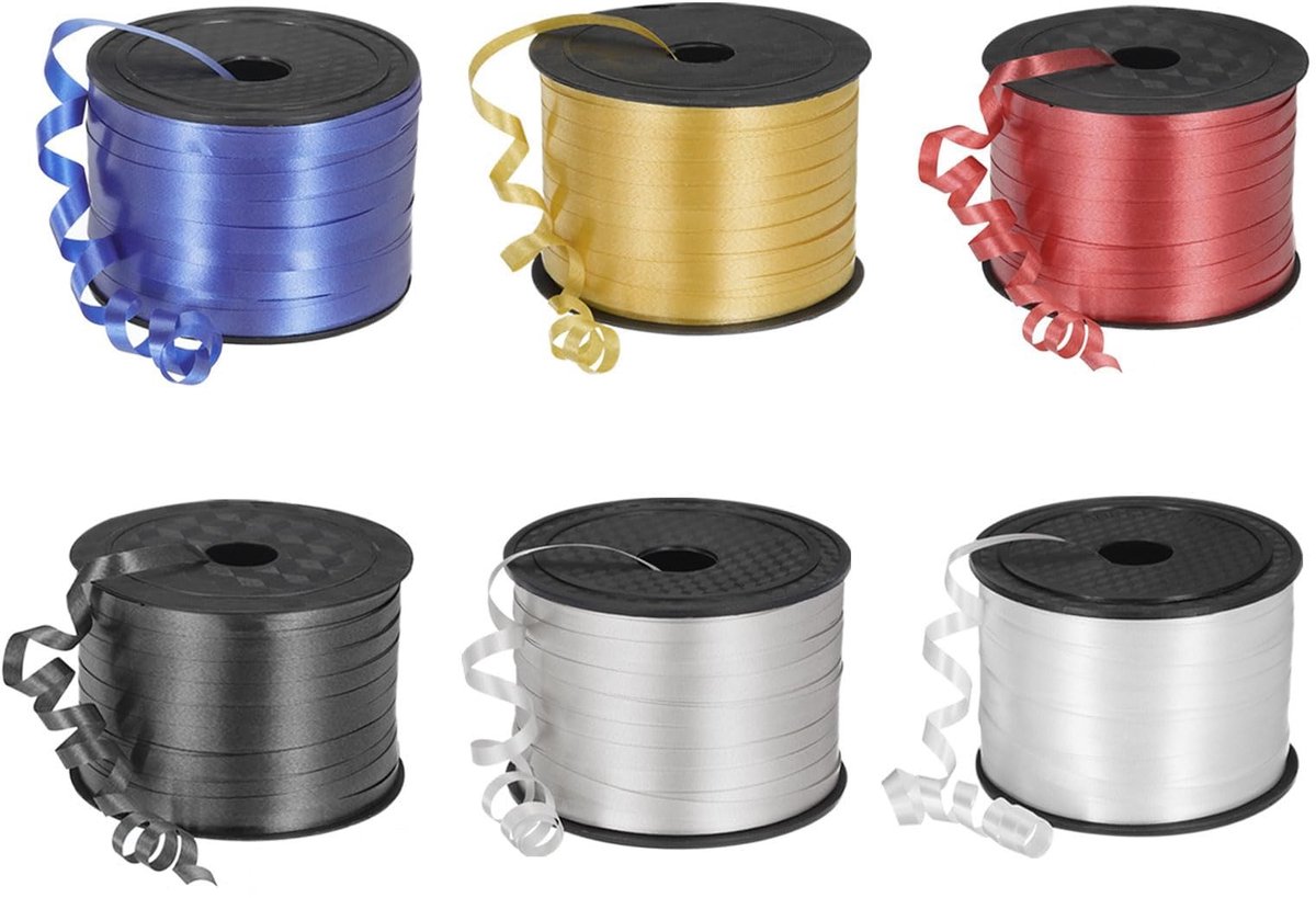 Dailygoods- Krullint 100 meter - 5 mm breedte - 6 stuks - Glanzend metallic - Decoratie lint - Perfect voor bruiloften/Kerstmis - Decoratielint