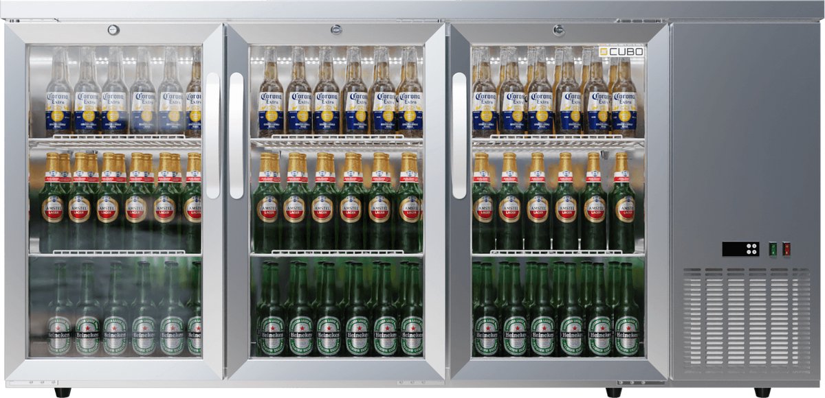 Barkoelkast met hoge capaciteit 516L - 3 scharnierende glazen deuren roestvrij staal - lage zijkoeling - 470 flessen - CS-526HR
