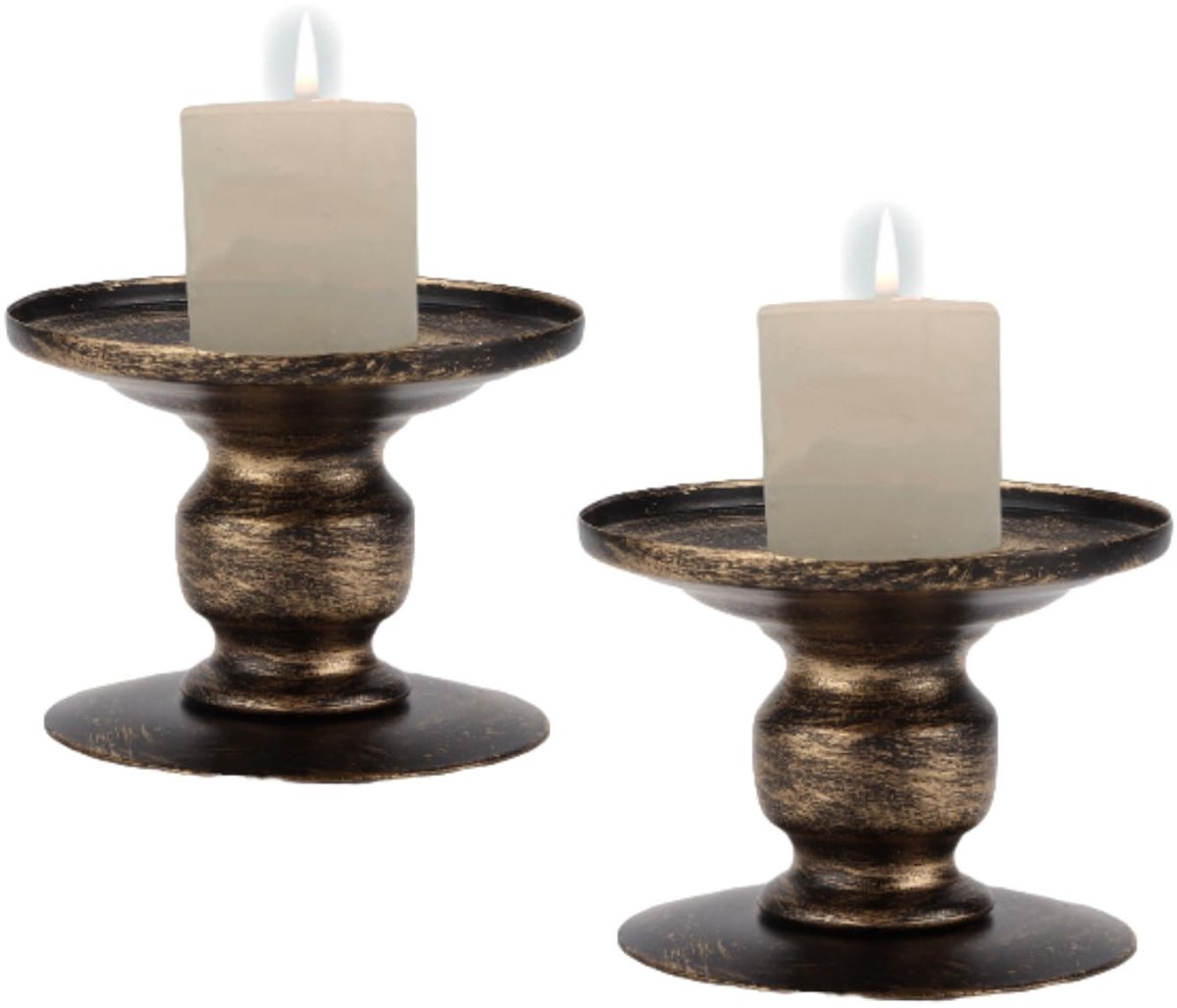 Dailygoods- Kandelaar Antiek - Zwarte Kandelaar - 2 Stuks - Metalen Kaarsenhouder - Voor Zuilkaarsen - Perfect voor Decoratie