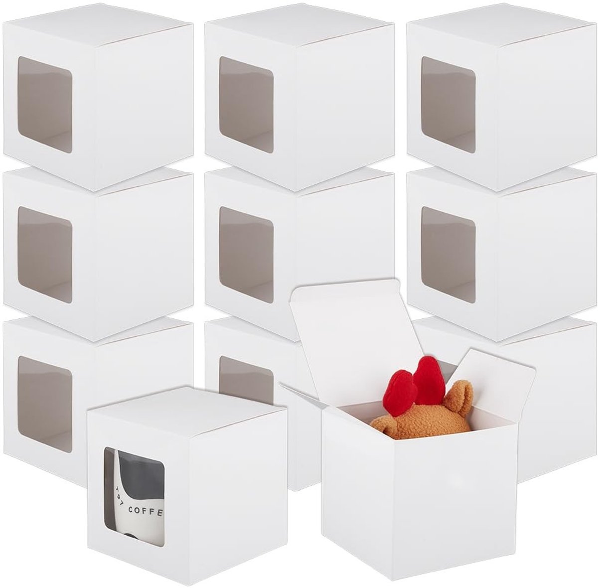 Dailygoods- Geschenkdozen 15 stuks - Vierkante Dozen - Witte Papieren Dozen - Met Doorzichtig Venster - 11 x 11 x 11 cm - Stevig en Duurzaam - Verpakkingsdozen