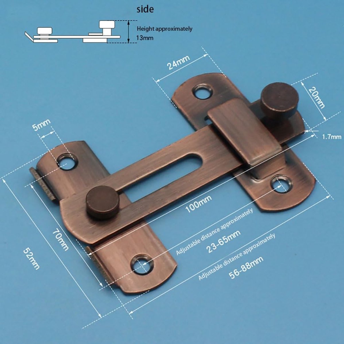 Dailygoods- Schuifdeurslot met Klikvergrendeling - 2-delige Latch - Schroeven voor Deuren/Ramen/Kasten - Vintage Rode Messing Afwerking - Schuifdeur Latch met Snap Locking Bolt - Deurslot