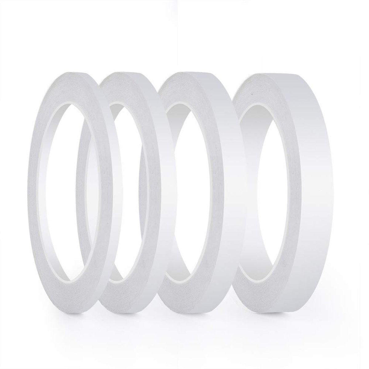 Dailygoods- Dubbelzijdig Tape Extra Sterk - 4 Rollen - 25m per Rol - Breedte 6mm/9mm/12mm/15mm - Katoen Papier - Zelfklevend - Plakband