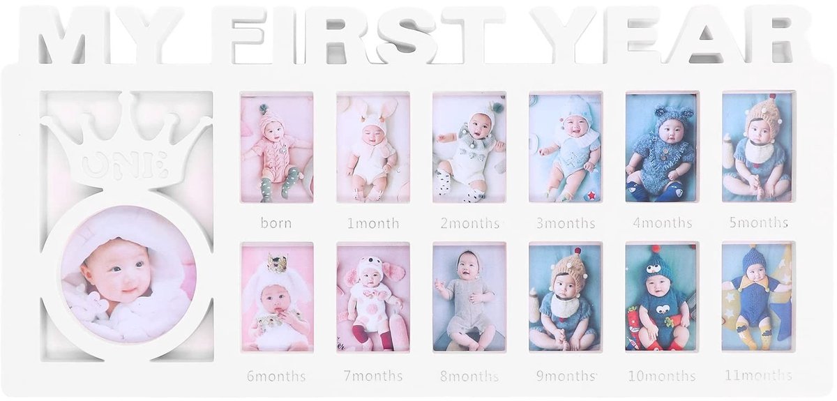 Dailygoods- Fotolijst Baby's Eerste Jaar - Mijlpaal Fotolijst - 12 Maanden Fotolijst - Baby Fotolijst - Collage Fotolijst - Aandenken aan Groei - Babyfotolijst