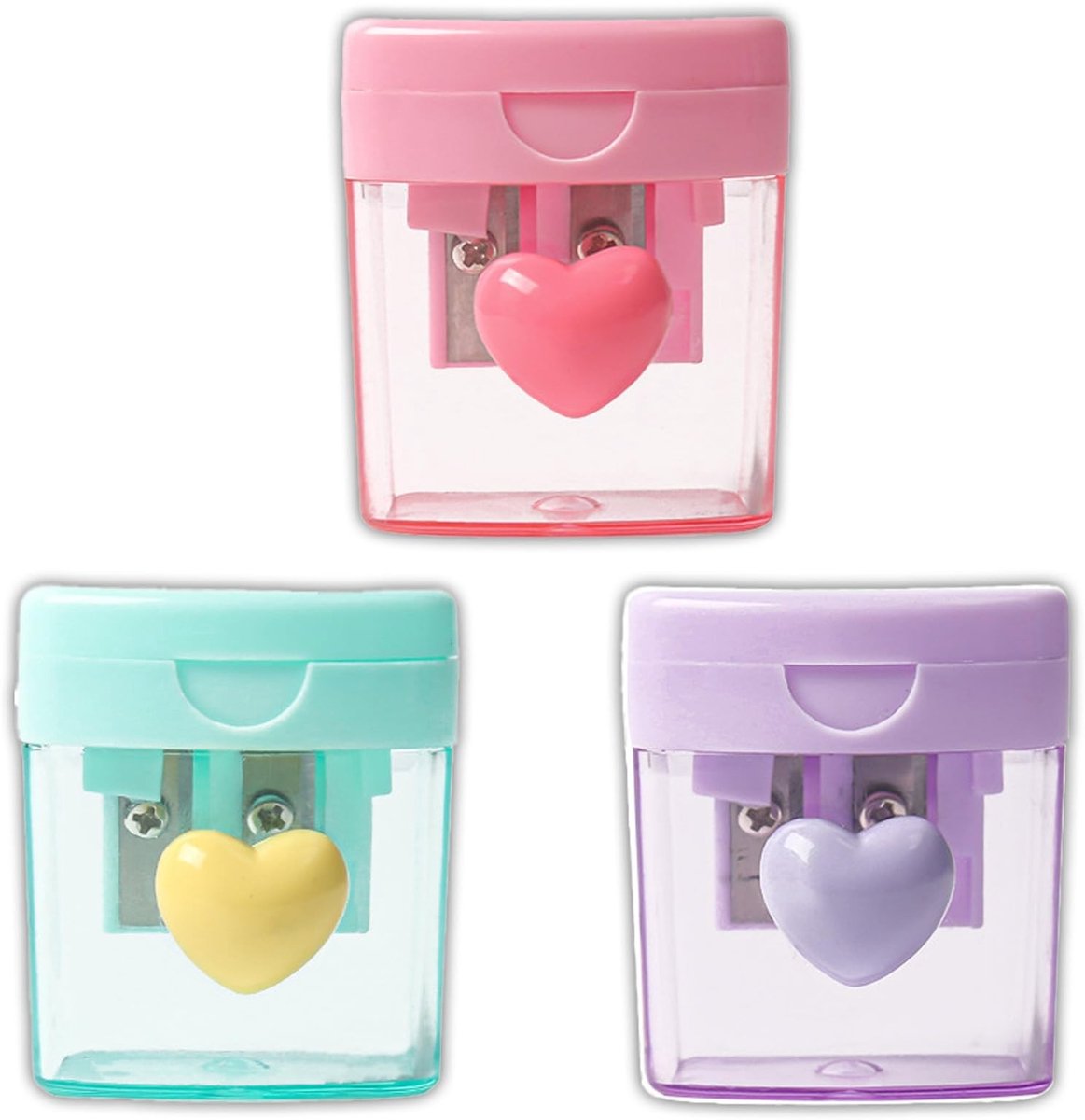Dailygoods- Puntenslijper Set van 3 - Dubbele gaten - Potloodslijper - School/kantoor - Robuuste kunststof - Geïntegreerde opvangbak