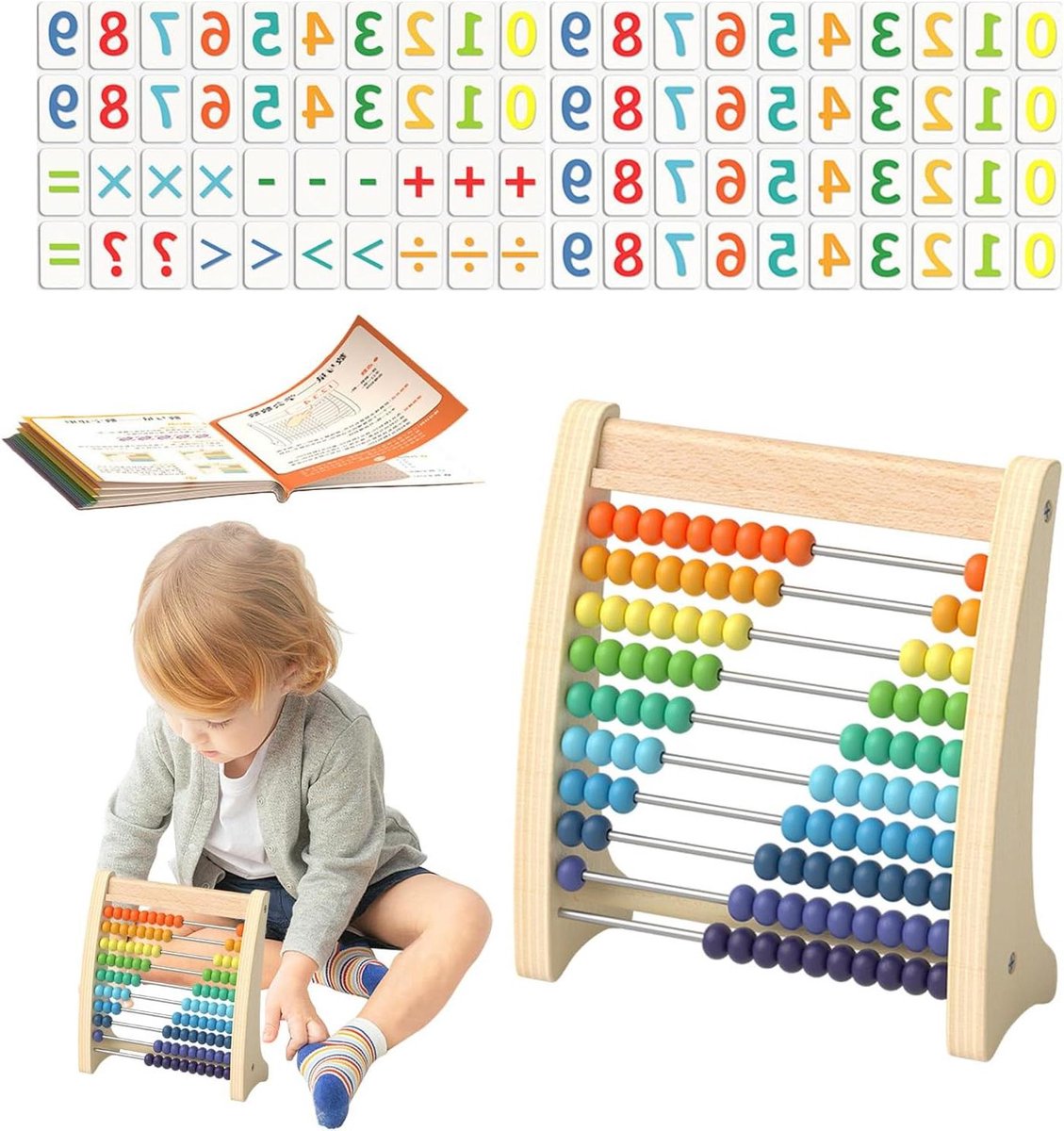 Houten Telraam - Rekenrek Kinderen - Vroege Wiskunde Leren - Veilig Hout Materiaal - 25.8 x 21.5 x 9.1 cm