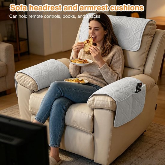 Stoelbeschermer voor Relaxstoelen met Zakken, Universele Bescherming voor Fauteuils en Banken, Lichtgrijs — afbeelding 4