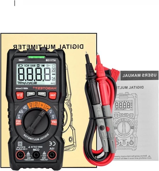 Digitale Multimeter - Spanning Tester - Accu Controleren - Automatisch Bereik - 600V - Zwart