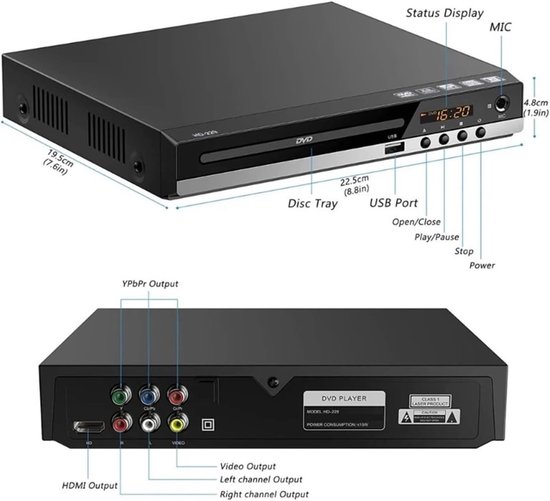 DVD-speler High-definition 1080P Dvd-speler For Thuis, Alle Regiovrije Ingebouwde MIC-poort — afbeelding 3