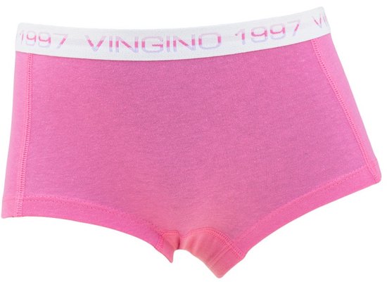Fuchsia meisjesboxer met witte Vingino 1997 tailleband.