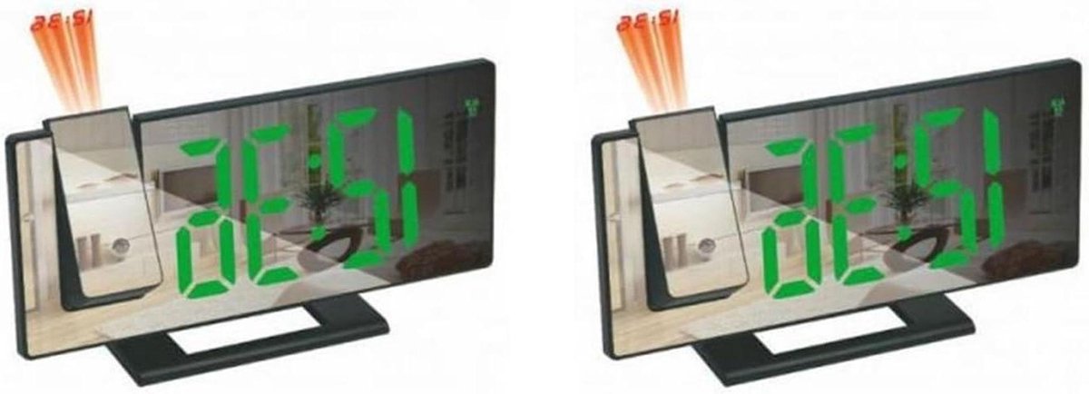 Digitale Projectiewekker - Nachtkastklok - Tijd Weergeven - Automatische Helderheid - 193 mm Lengte - Zwart