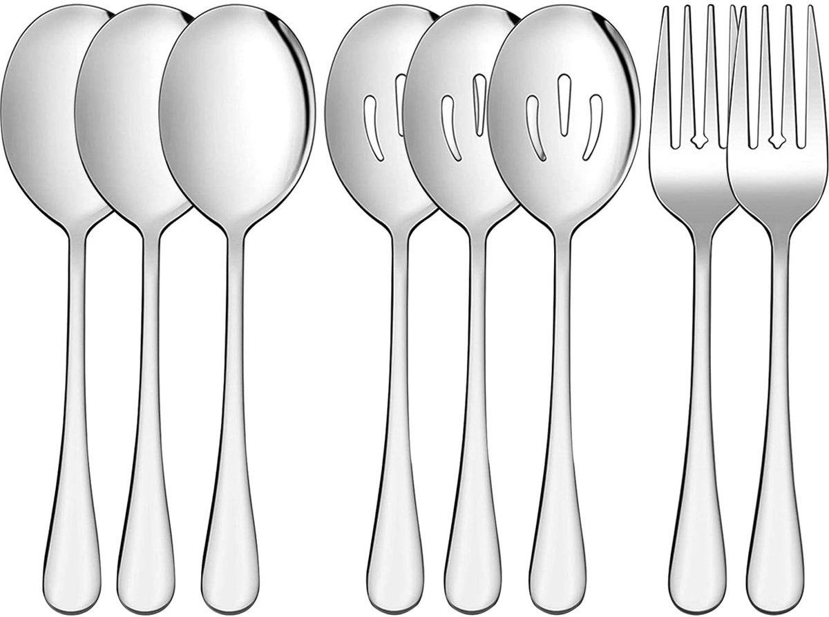 Dailygoods- Bestekset 8 Delen - Roestvrij Stalen Bestek - Soeplepels/Zeefjes/Vorken - Duurzaam/Corrosiebestendig - 21,5 cm - Zilver - Servies