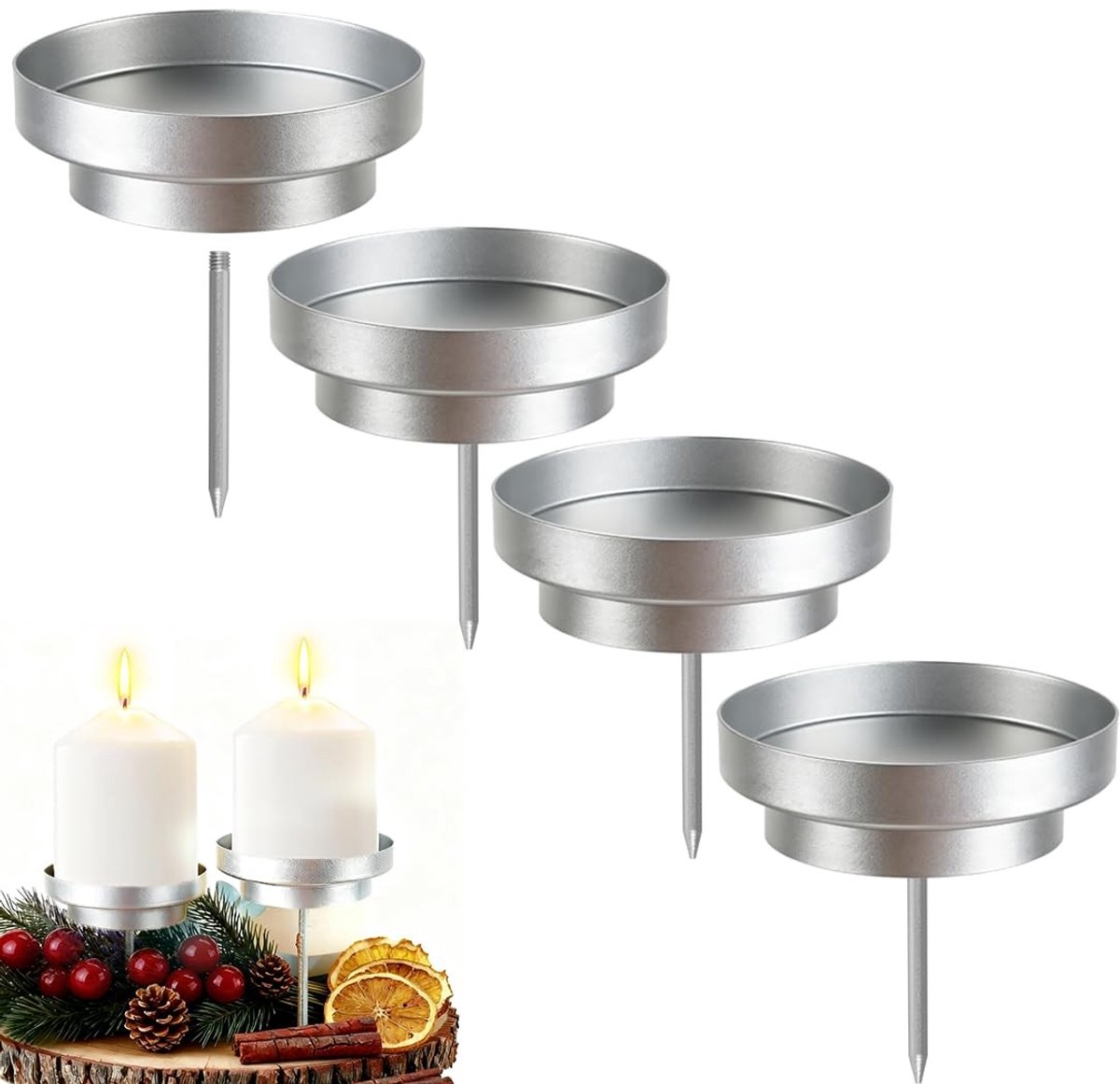 Dailygoods- Kaarsenhouder Advent - 4 Stuks - 8 cm Diameter - Stabiel Metaal - Geschikt voor Adventsdecoratie - Eenvoudig te Installeren - Kandelaar