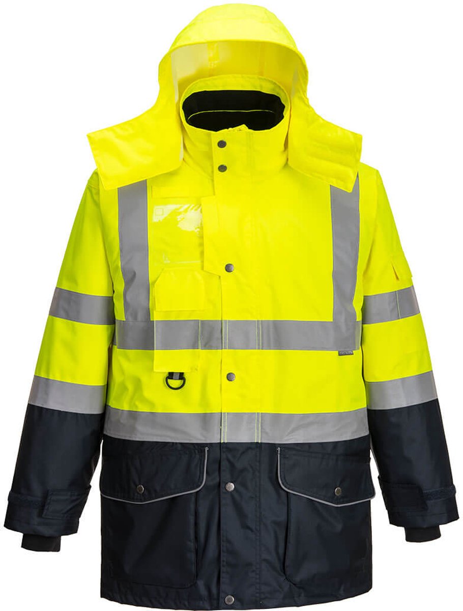 Portwest Hi-Vis 7-in-1 Contrast Traffic Jack S426 /Marine Geel