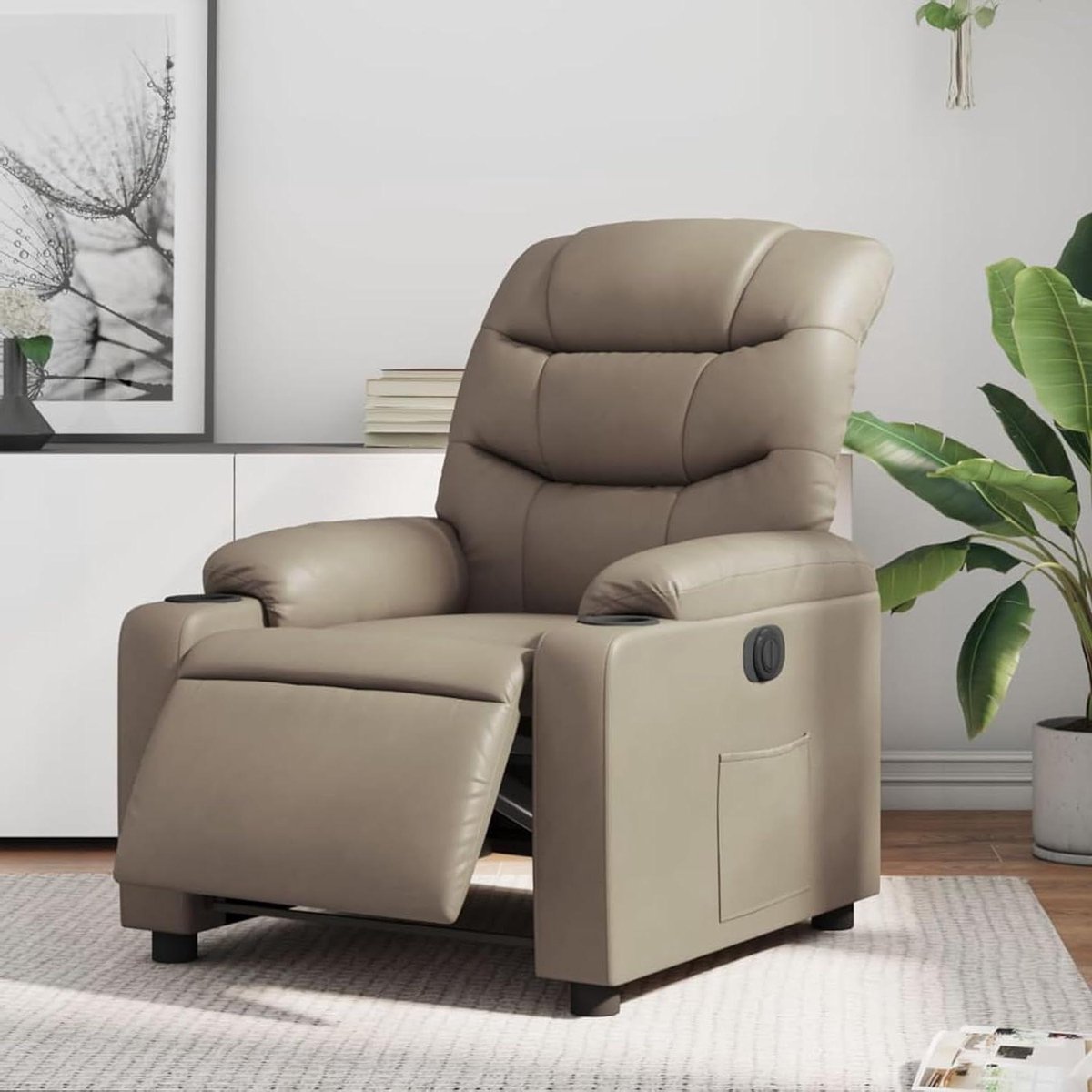 Elektrische Relaxstoel - Comfortstoel Motorisch - Ontspannen Zitten - Stille Motor 135° - 75x93x99 cm - Cappuccino