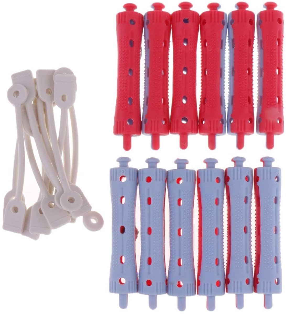 Dailygoods- Krulspelden 12 Stuks - Perm Staven - Haarstyling - Kunststof - 9 x 1,1 cm - Dubbele Kleuren Gemengd - Haarrollers