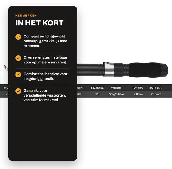 Dailygoods - Intrekbare Mini Hengel - Draagbare Vishel - 2.3 Meter - Roestvrijstaal - Geschikt voor Zee- en Zoetwater - Perfect voor Elke Visser — afbeelding 3