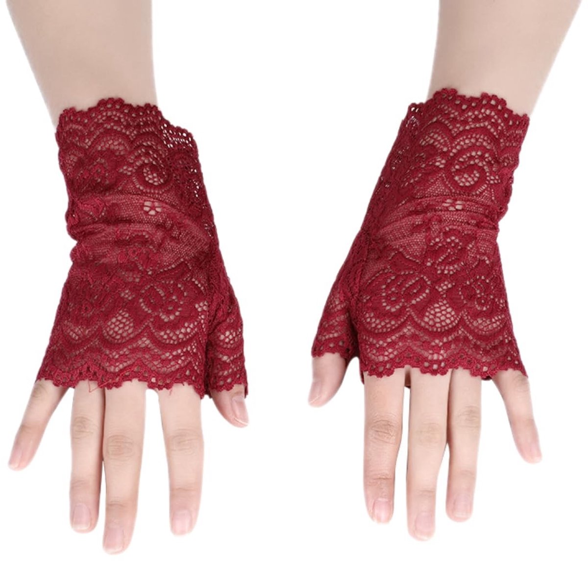 Dailygoods- Vingerloze Handschoenen Korte Kanten - Vingerloze Handschoenen Dames - Vingerloze Handschoenen Bruiloft - Vingerloze Handschoenen Feest - Vingerloze Handschoenen Halloween - Materiaal Polyester, 18,5 cm lang, 8,5 cm breed