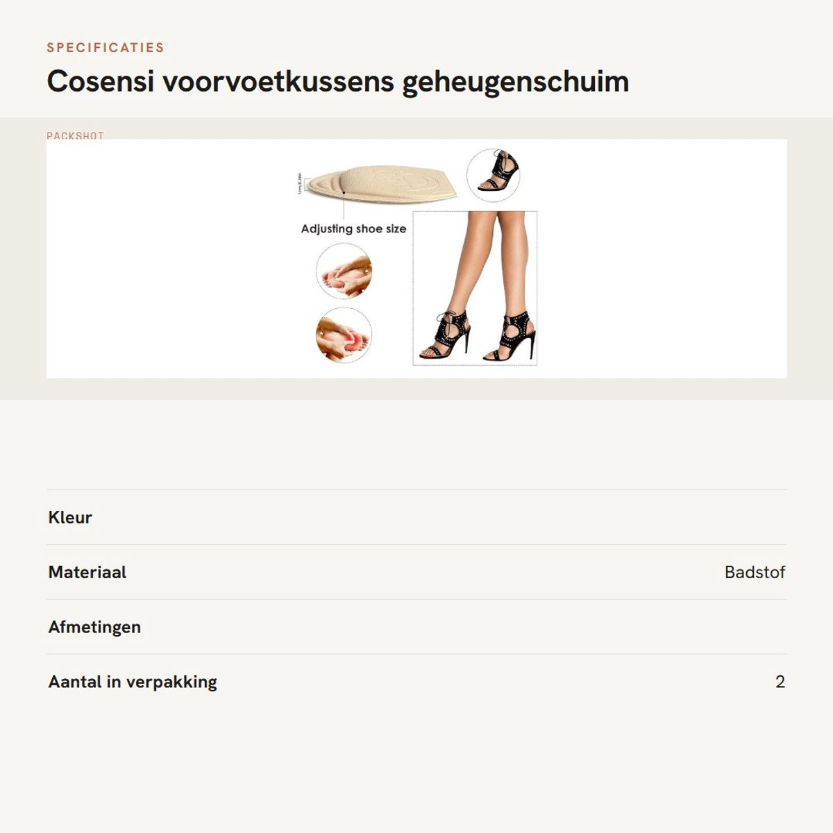 Dailygoods- Inlegzolen Hoge Hak - Geheugenschuim - Antislip - Voorvoetkussen - Pijnverlichting - 2 Stuks - Beige/Zwart - Voorkussens
