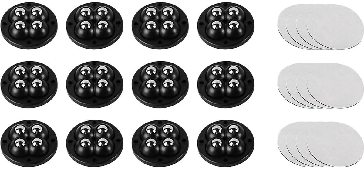 Dailygoods- Zwenkwielen set van 4 - Zelfklevende basis - Roestvrijstalen rollen - Draagvermogen ca. 35 kg - Temperatuurbestendig - Versterkte asbehuizing - Meubelwielen