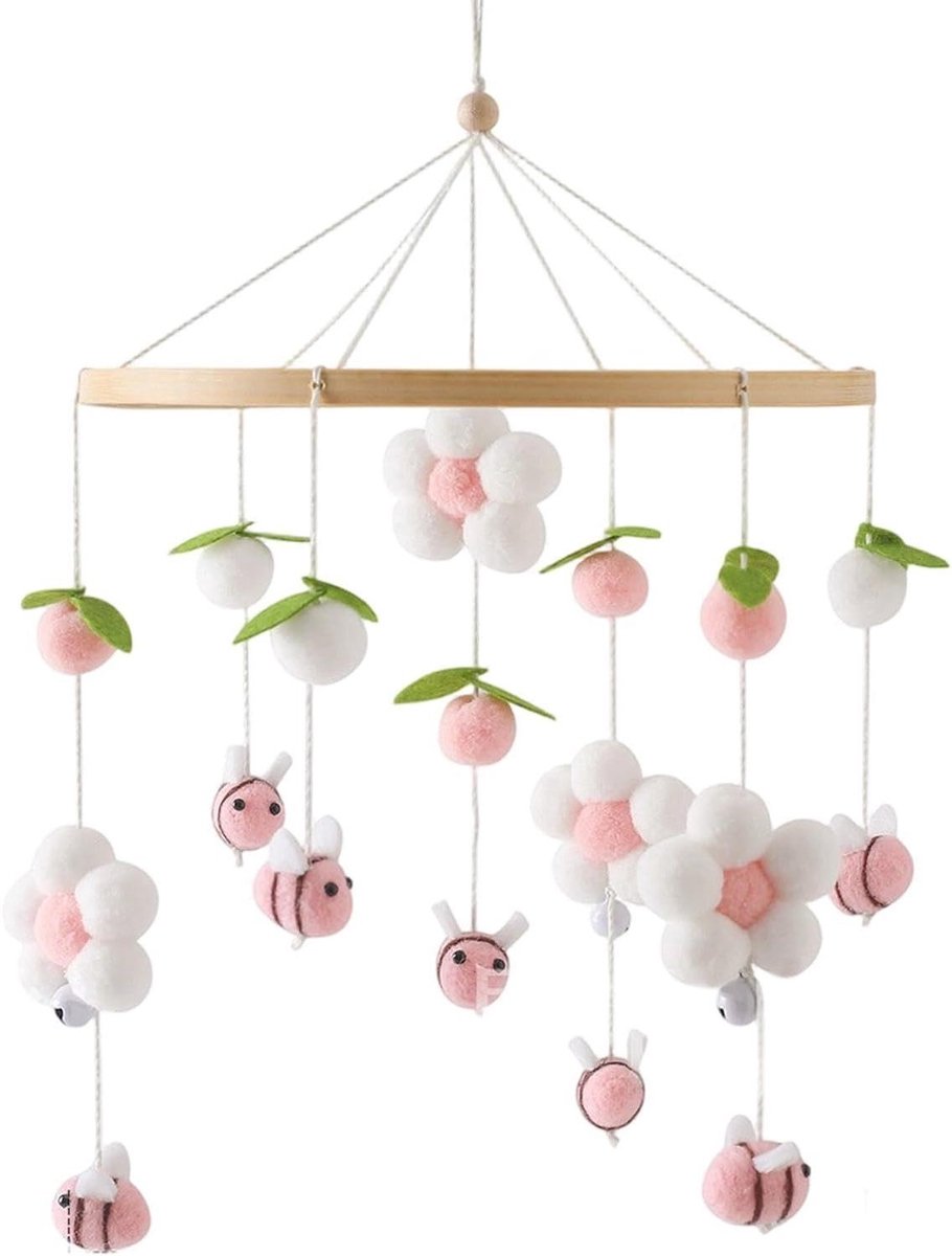 Wieg Mobiel - Houten Decoratie - Baby Kamer - Knoopvrije Constructie - 25 x 233 cm - Roze