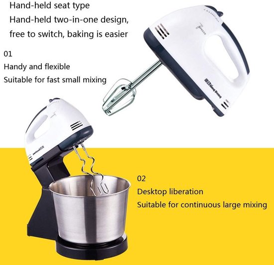 Keukenmixer - Handmixer Garde - Bakken en Koken - Dubbele Modus Handheld Desktop - 1.7L Kom - Wit — afbeelding 5