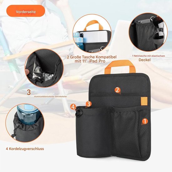Strandstoel Organizer - Stoel Tas - Outdoor Ontspanning - Multifunctionele Houder - 30x26 cm - Zwart — afbeelding 5